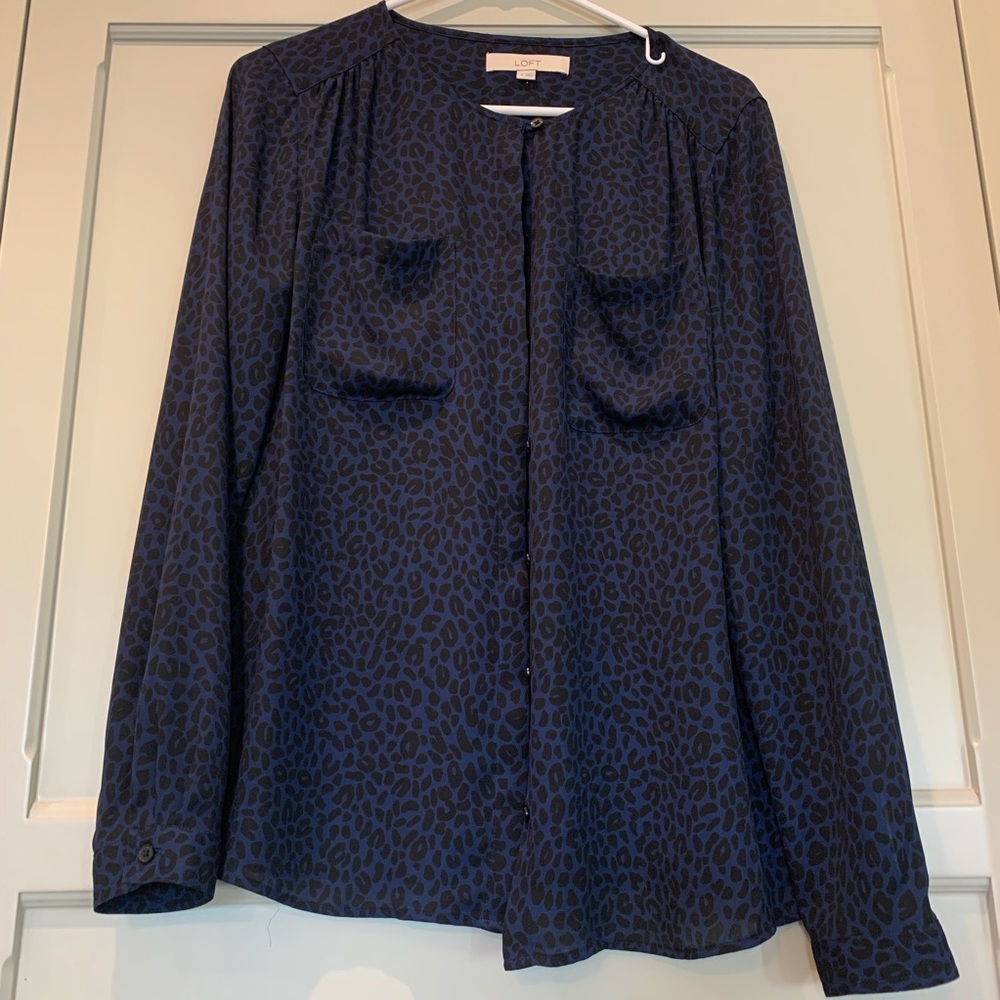 Navy animal print Loft blouse